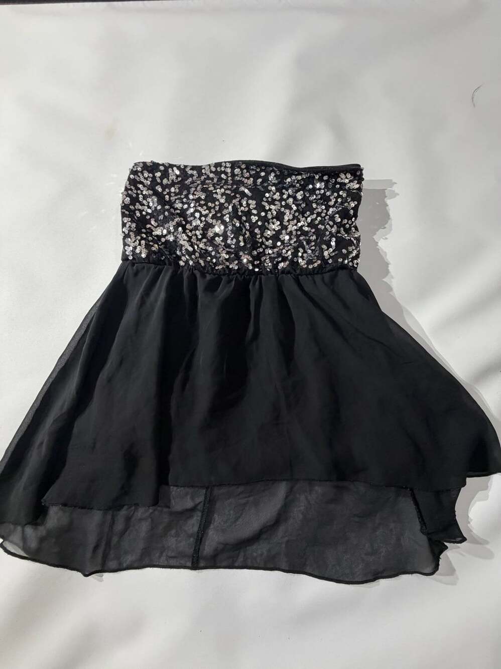 Almost Famous Black Sequin Strapless High-Low Party Blouse Womens Medium